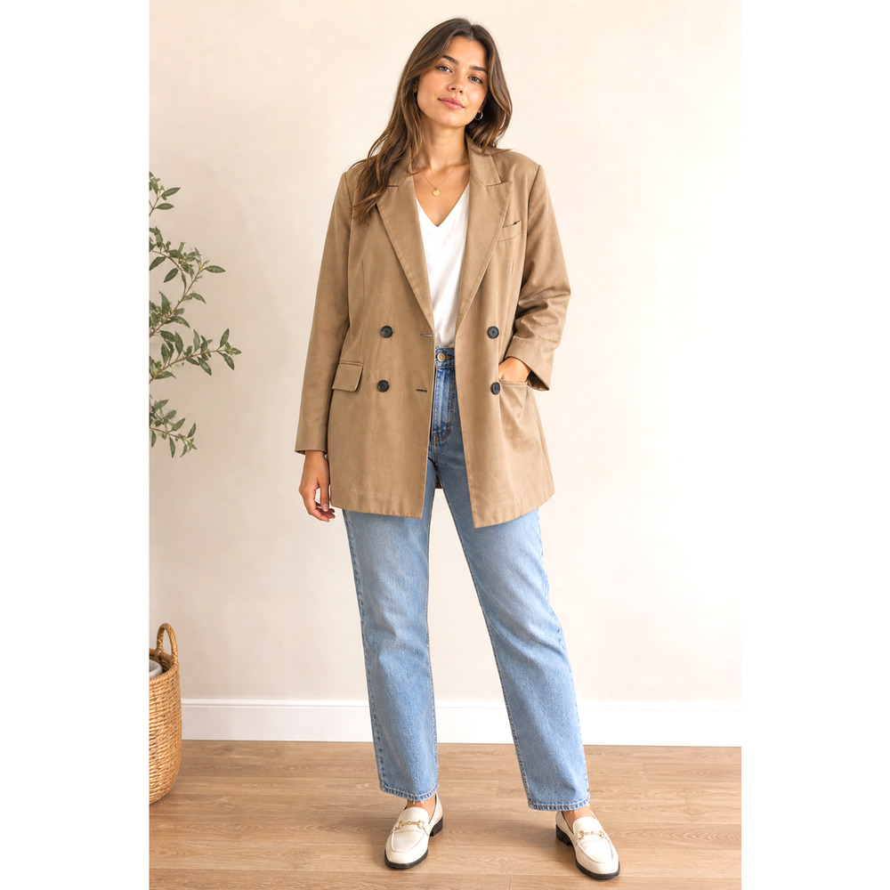 H&M Tan Double-Breasted Blazer